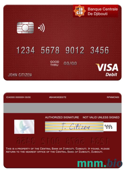 Djibouti Central Bank of Djibouti visa debet karta przykład w formacie PSD